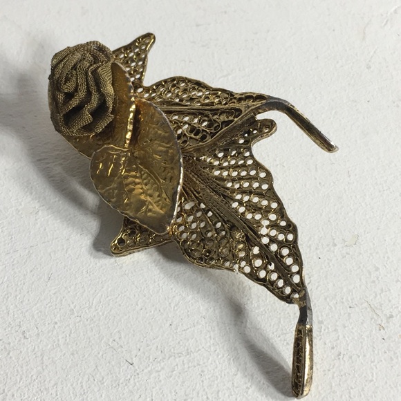 Vintage Gold Tone Mesh Petal Flower Brooch/Pin - Picture 1 of 8